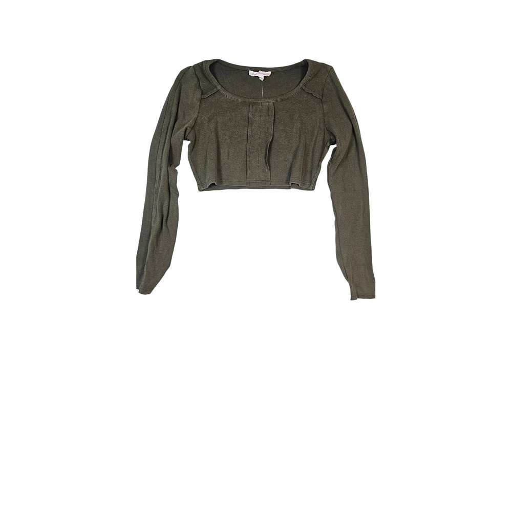 Hot & Delicious Olive Green Ribbed Long Sleeve Crop Top HDC32593A Large NWT